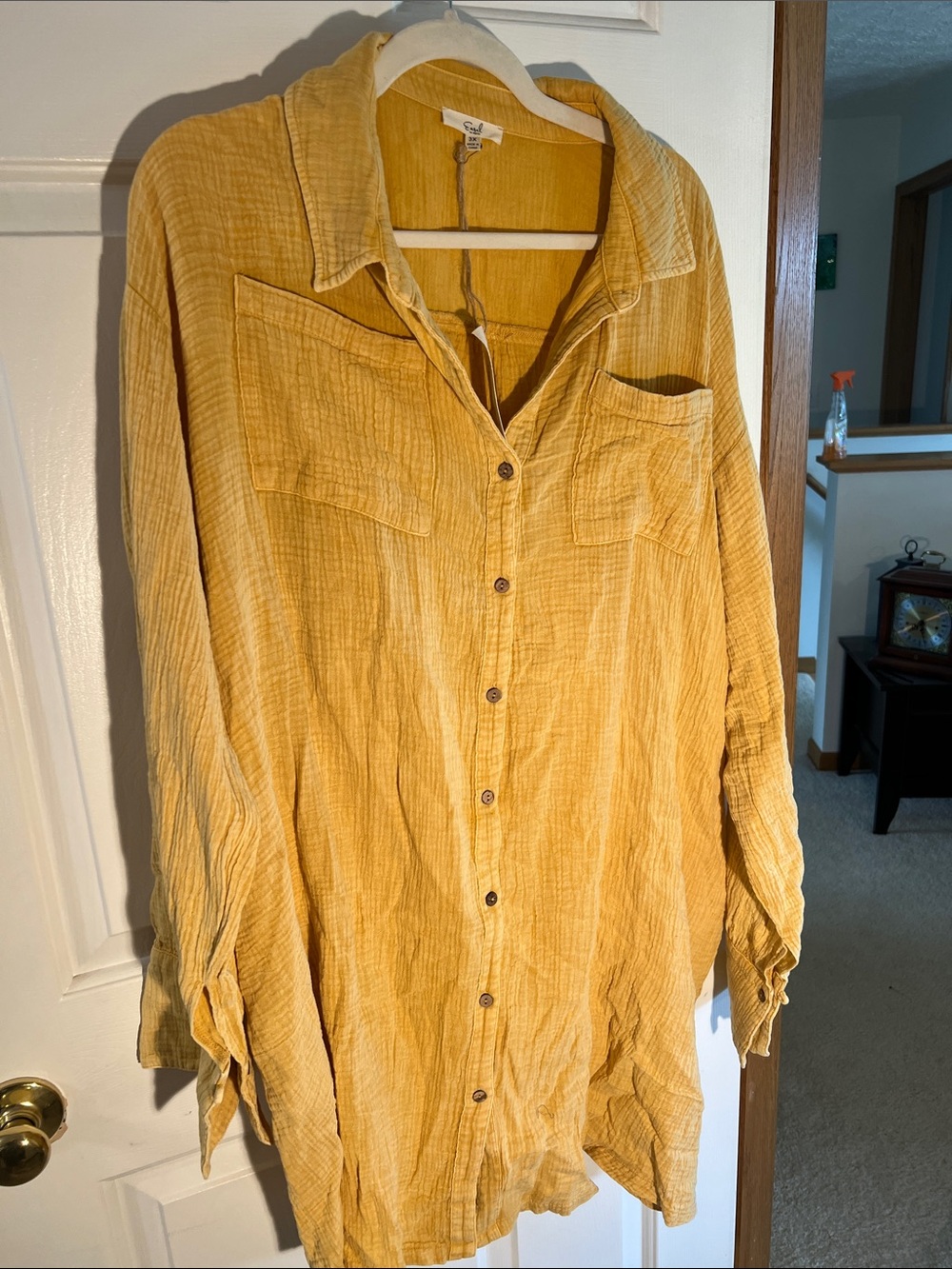 Women's Mustard Button-Down Shirt - Relaxed Gauze Button Up